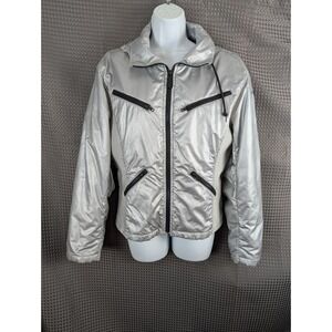 Ralph Lauren Hi Tech Silver Puffer Jacket Womens Large RL2000 Y2K Metallic Zip